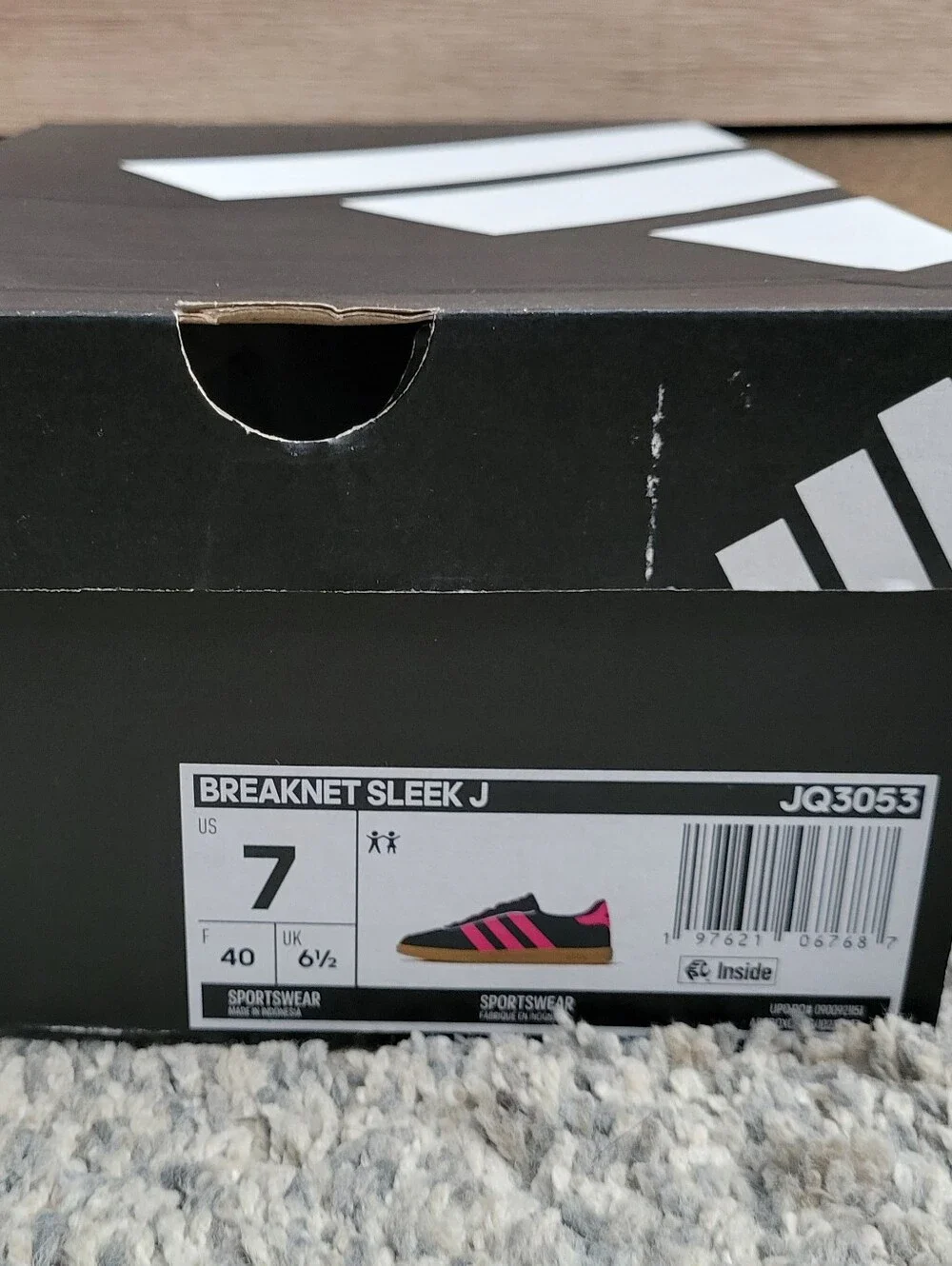 Adidas Navy Blue Sneakers with Pink Stripes and Gum Sole Size:7